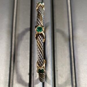 Elegant Silver and Gold Bracelet with Green Accents